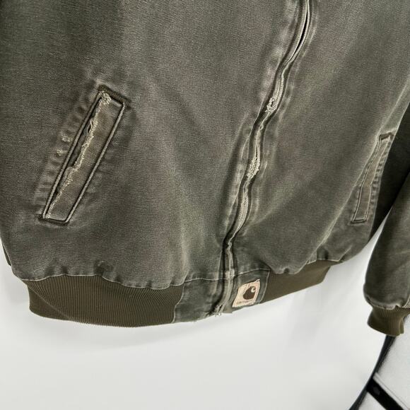 Vintage 90s Men's 2XL Tall Carhartt Santa Fe Green Detroit Canvas Jacket J14 MOS - Picture 5 of 10